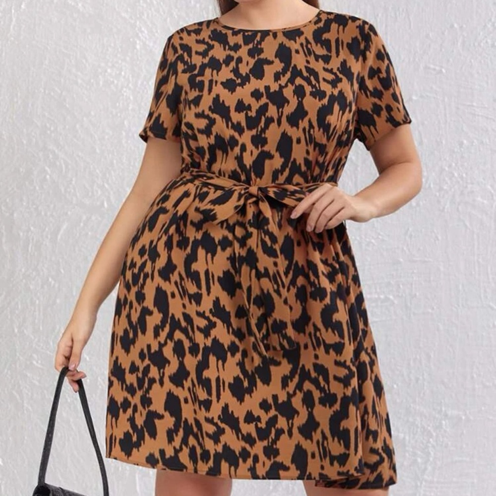 SHEIN Plus Self Belted Allover Leopard Print Dress Womens size 0XL